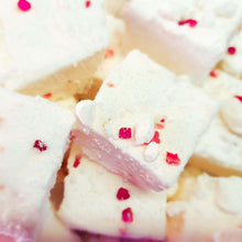 Load image into Gallery viewer, The softest, fluffiest, melt in the mouth handcrafted Strawberry flavoured Marshmallow swirled with freeze dried Strawberries and coated with crushed Meringue.