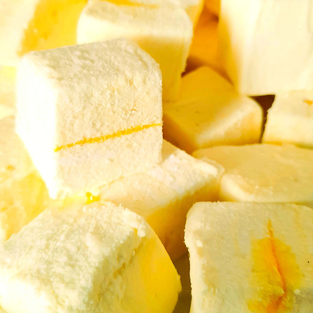 The softest, fluffiest, melt in the mouth handcrafted Lemon flavoured Marshmallow coated in Sherbet