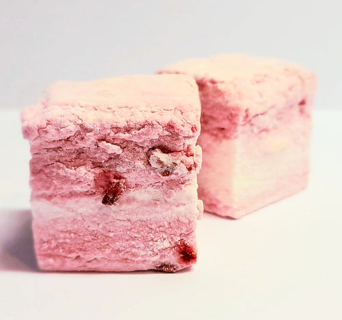The softest, fluffiest, melt in the mouth handcrafted Raspberry flavoured Marshmallow swirled with freeze dried Raspberries and shaved white chocolate.