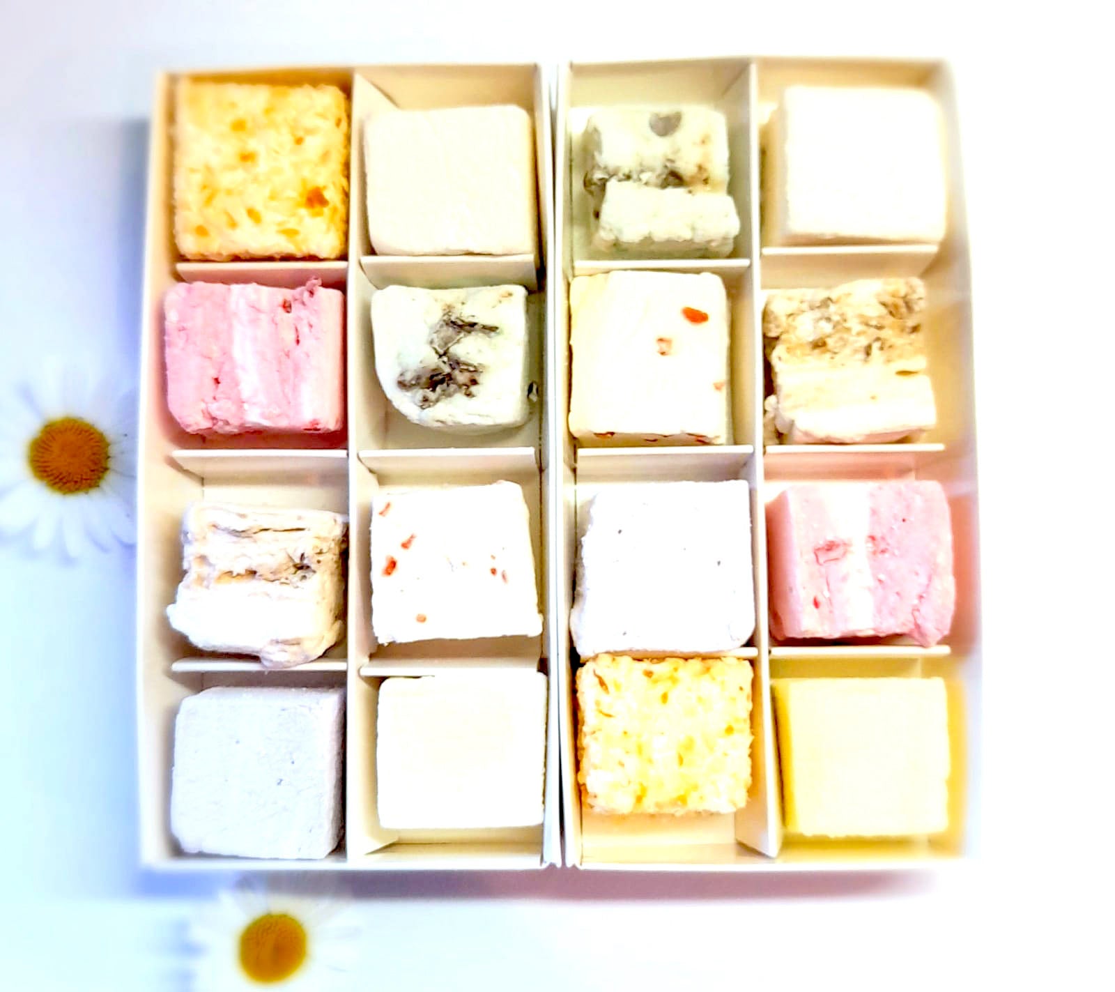 A selection of the softest, fluffiest, melt in the mouth handcrafted Marshmallow. Made up of our 8 original flavours and available in 8 piece or 16 piece packs.