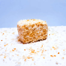 Load image into Gallery viewer, The softest, fluffiest, melt in the mouth handcrafted Vanilla flavoured Marshmallow coated in lightly toasted Coconut flakes
